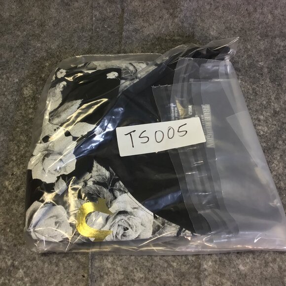 TRUE RELIGION Women's T-shirt XS Black Floral Gold Crystal BUDDHA LOGO NWT - Picture 8 of 8